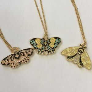 Set Of 3 Gold Enamel Butterfly Necklaces Stainless Steel 18-20" Chain Gift Box